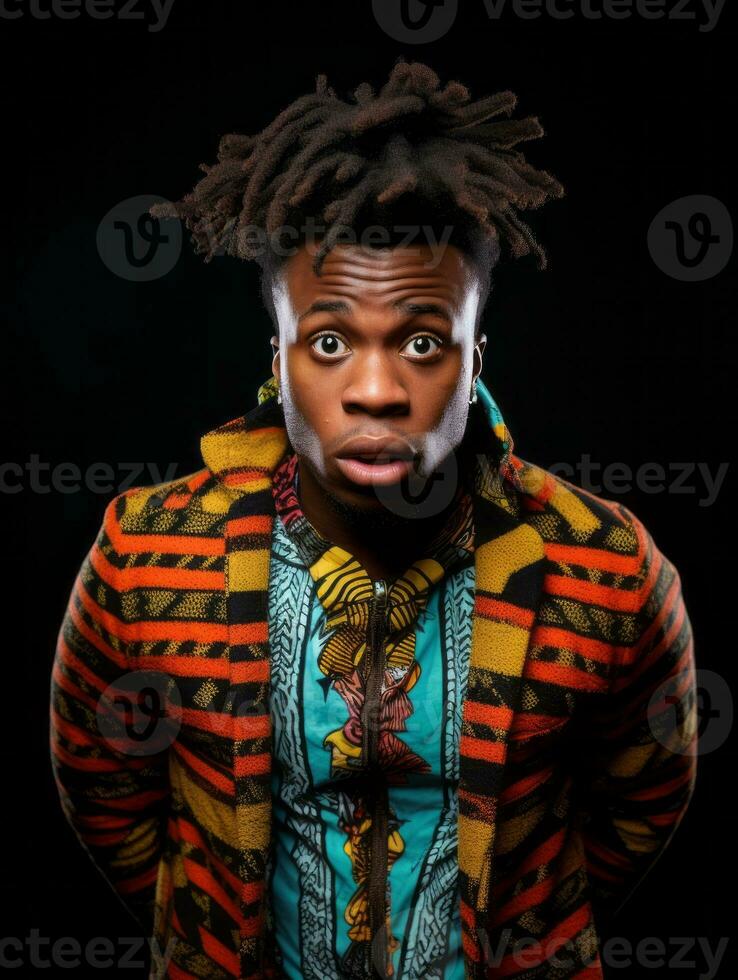 Young man with African features who appears to be shocked AI Generative photo