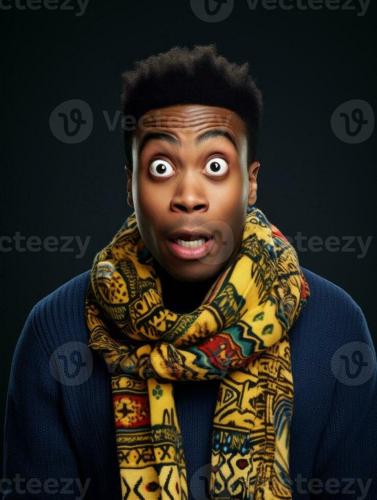 Young man with African features who appears to be shocked AI Generative photo
