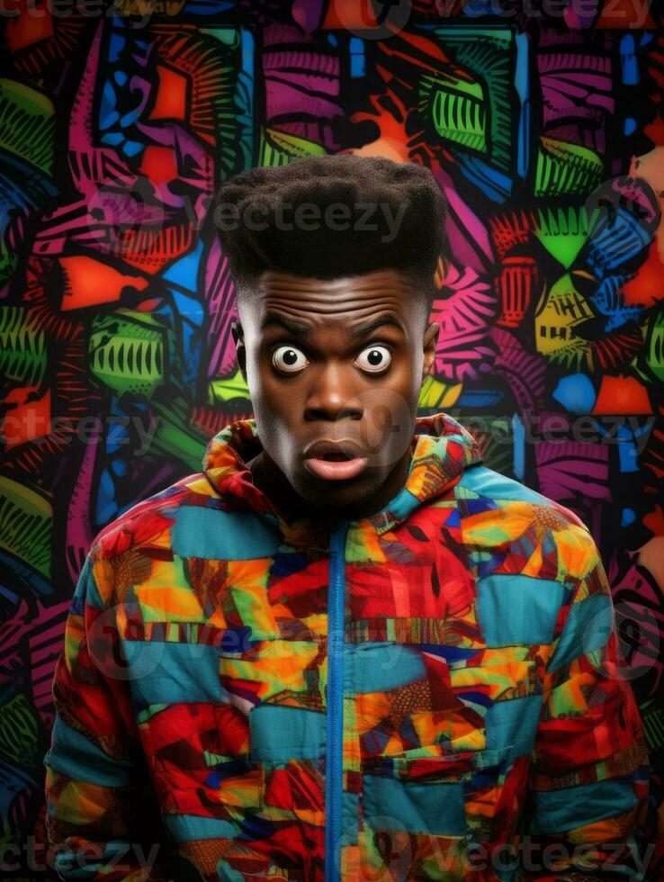 Young man with African features who appears to be shocked AI Generative photo