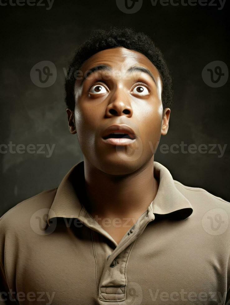 Young man with African features who appears to be shocked AI Generative photo