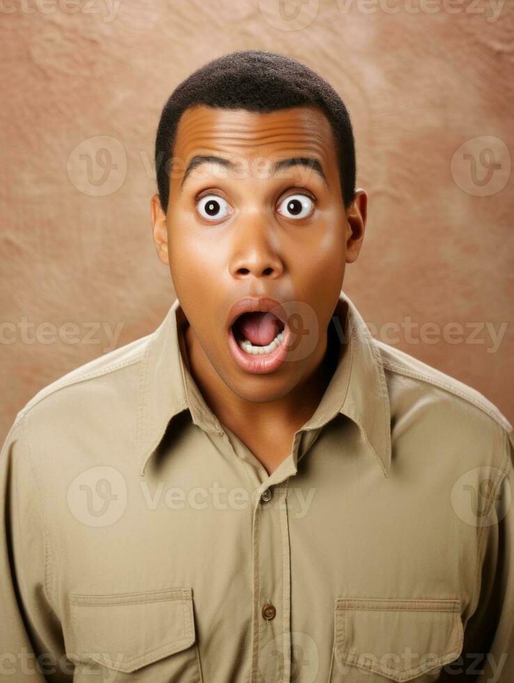 Young man with African features who appears to be shocked AI Generative photo