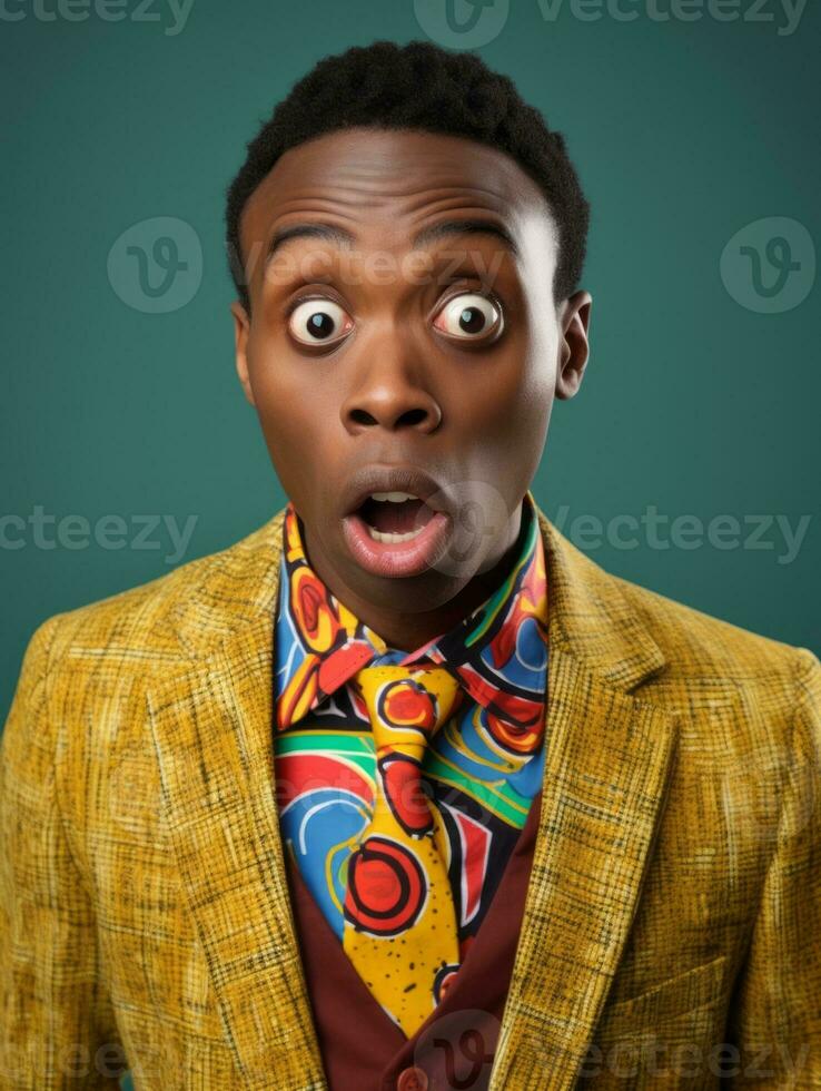 Young man with African features who appears to be shocked AI Generative photo