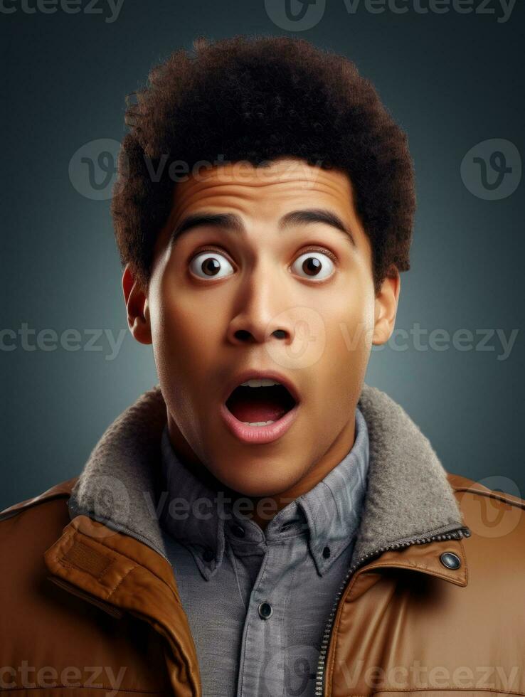 Young man with African features who appears to be shocked AI Generative photo
