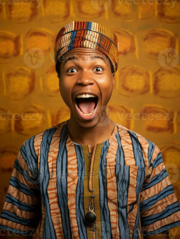 Young man with African features who appears to be shocked AI Generative photo