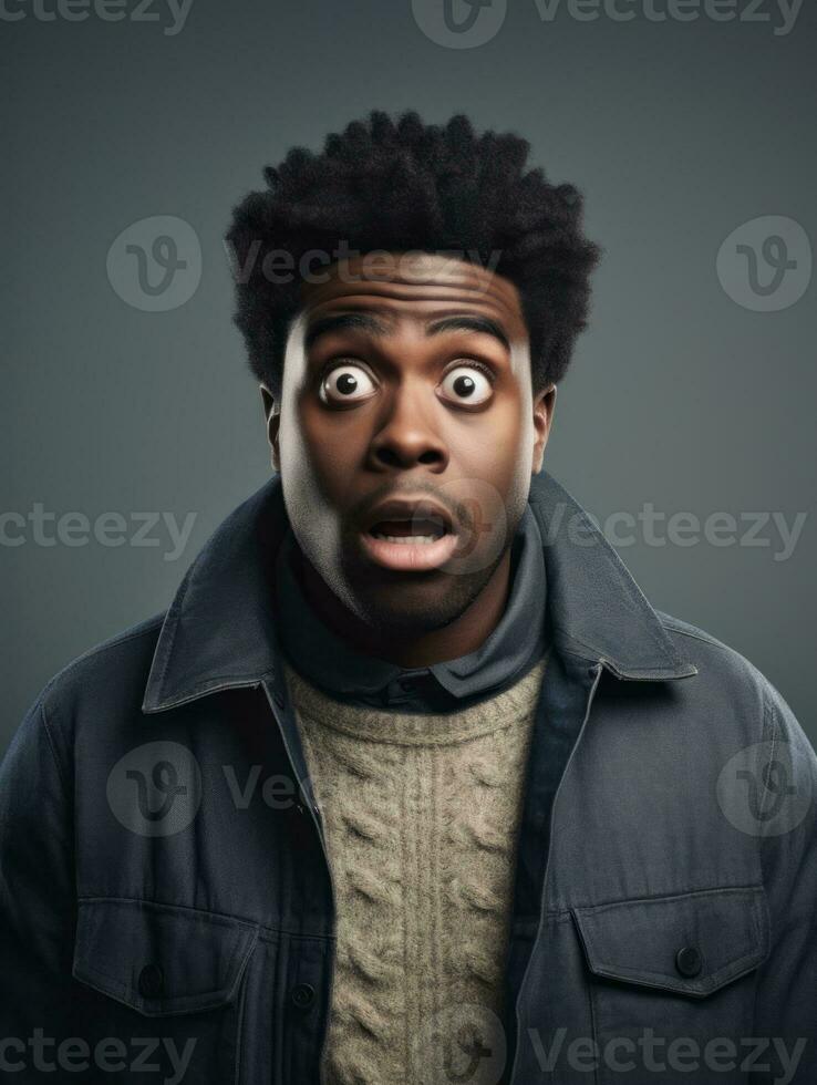 Young man with African features who appears to be shocked AI Generative photo