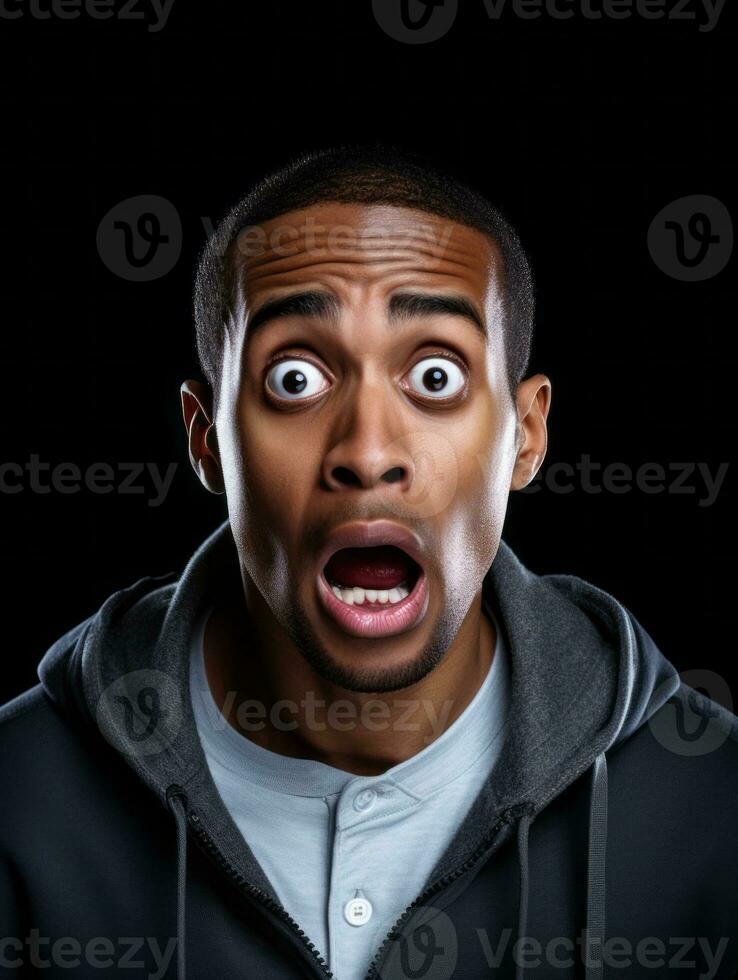 Young man with African features who appears to be shocked AI Generative photo