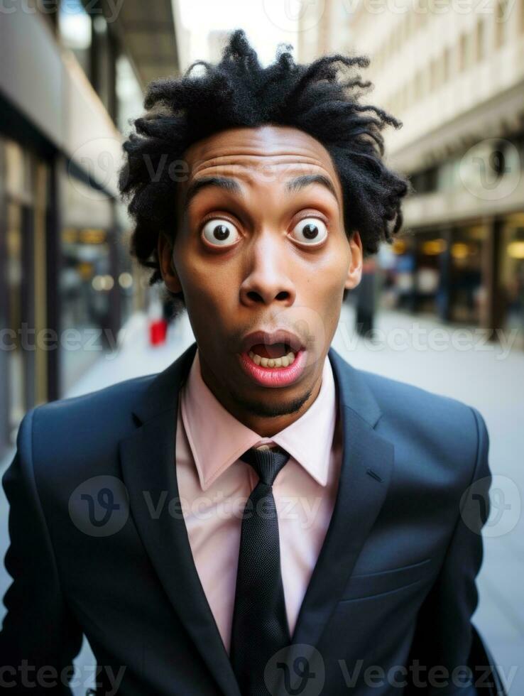 Young man with African features who appears to be shocked AI Generative photo