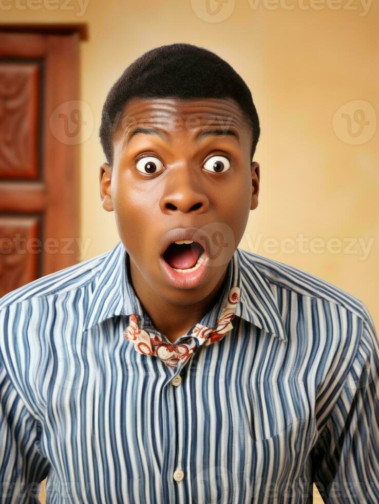 Young man with African features who appears to be shocked AI Generative photo