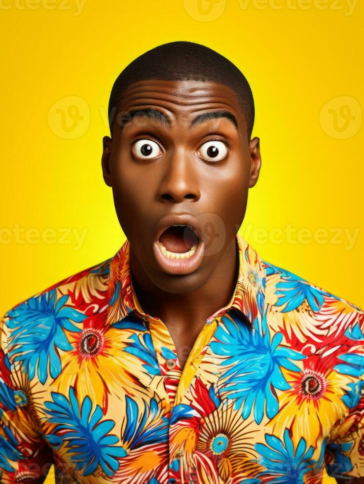 Young man with African features who appears to be shocked AI Generative photo