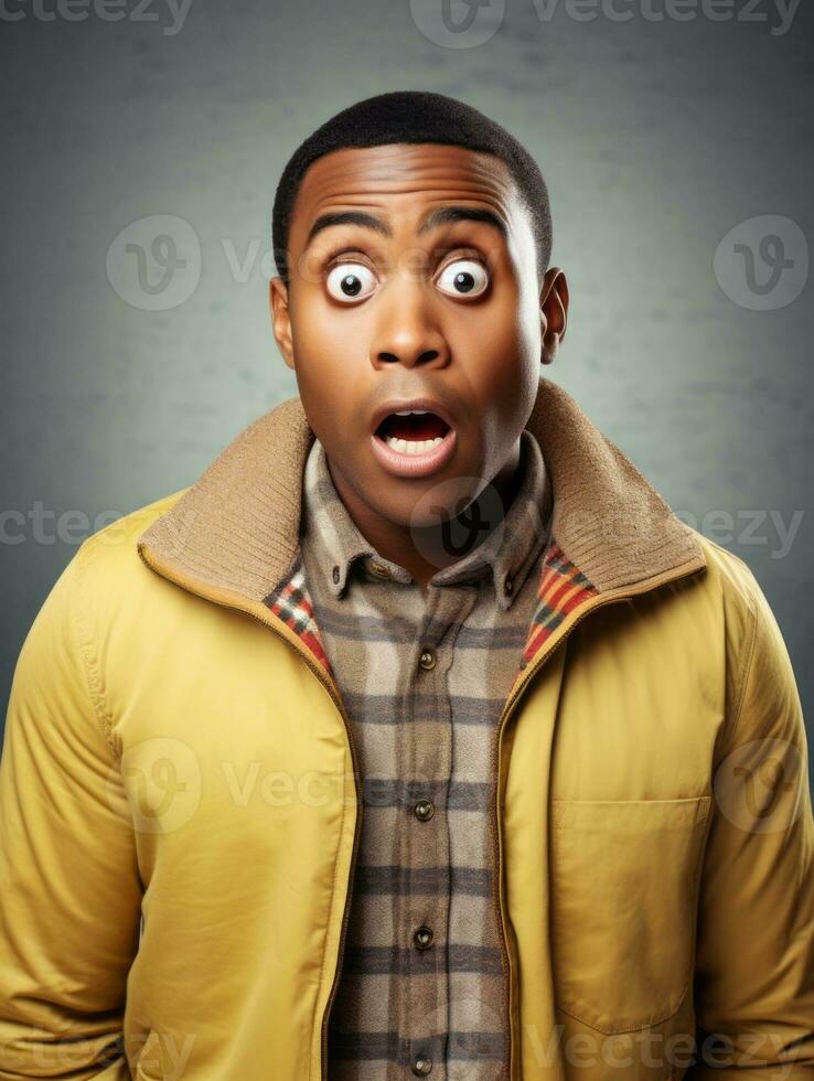 Young man with African features who appears to be shocked AI Generative photo