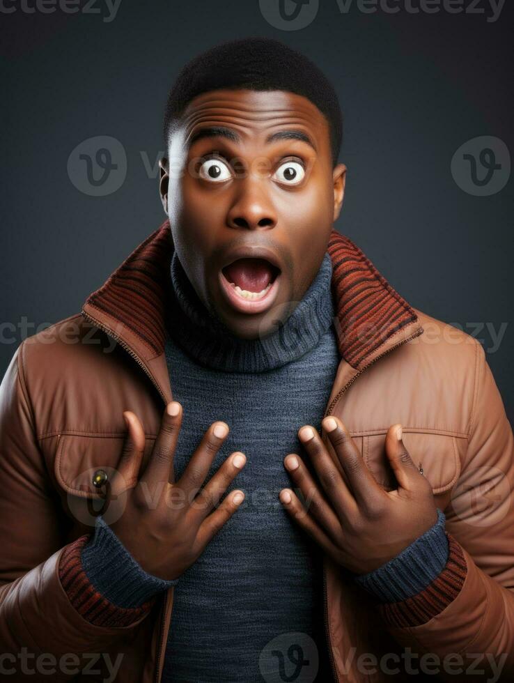 Young man with African features who appears to be shocked AI Generative photo