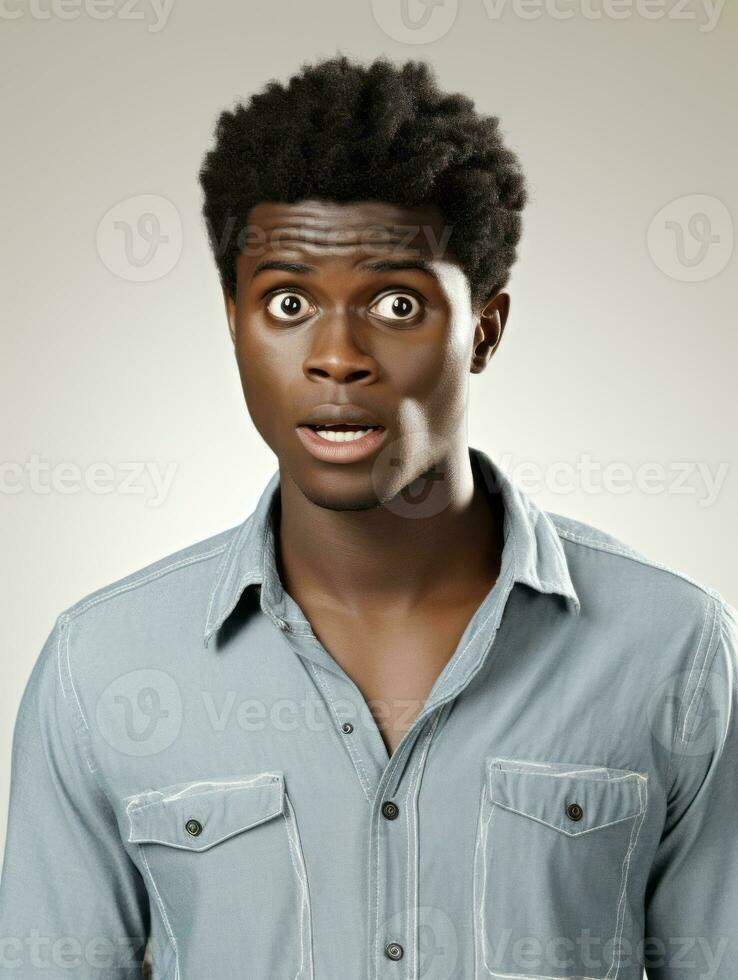 Young man with African features who appears to be shocked AI Generative photo