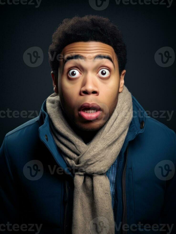 Young man with African features who appears to be shocked AI Generative photo