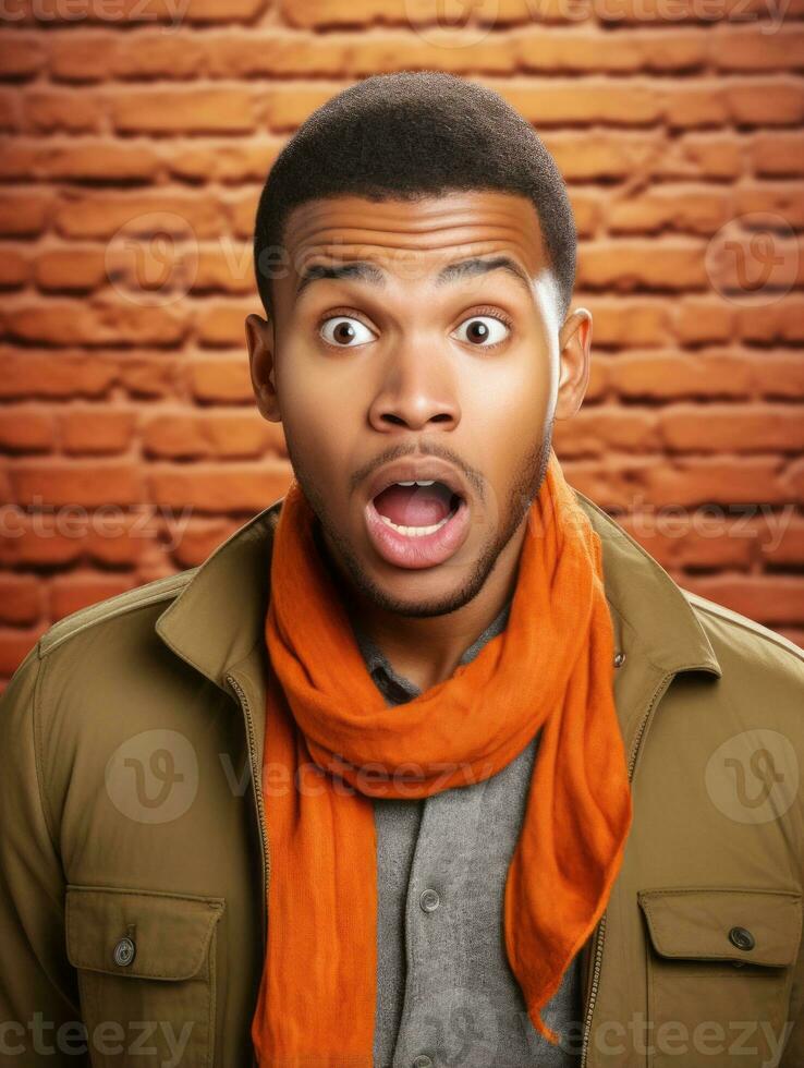 Young man with African features who appears to be shocked AI Generative photo
