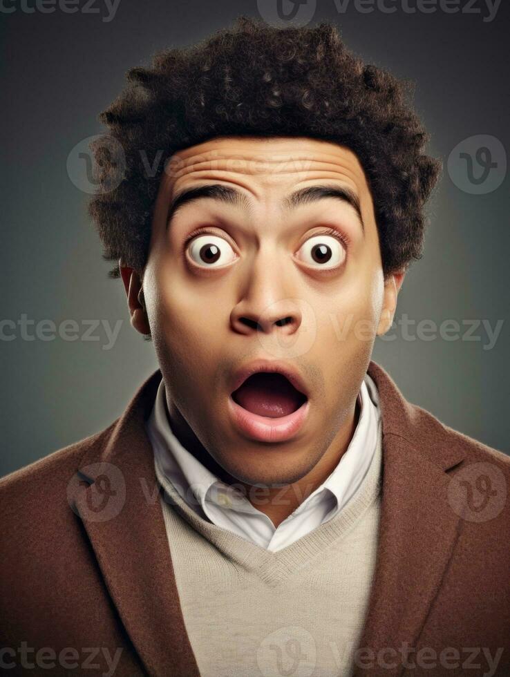 Young man with African features who appears to be shocked AI Generative photo