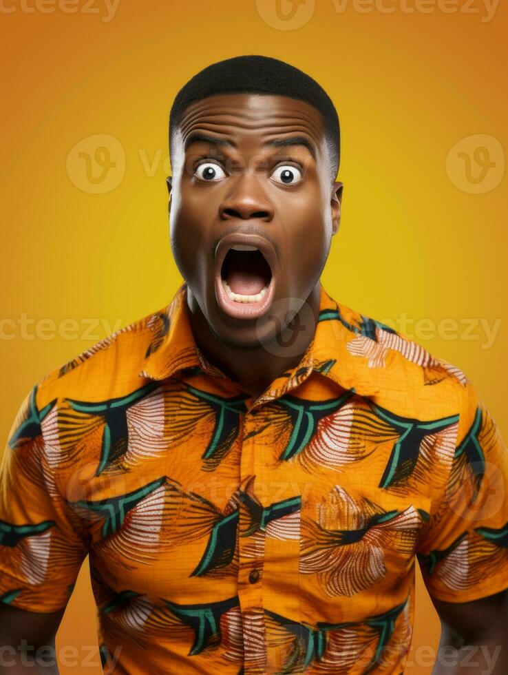 Young man with African features who appears to be shocked AI Generative photo