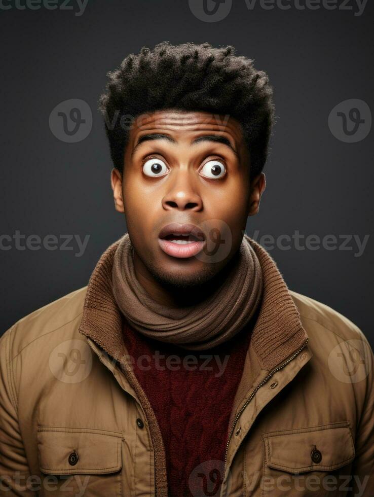 Young man with African features who appears to be shocked AI Generative photo