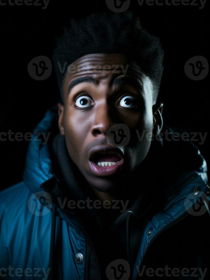 Young man with African features who appears to be shocked AI Generative photo