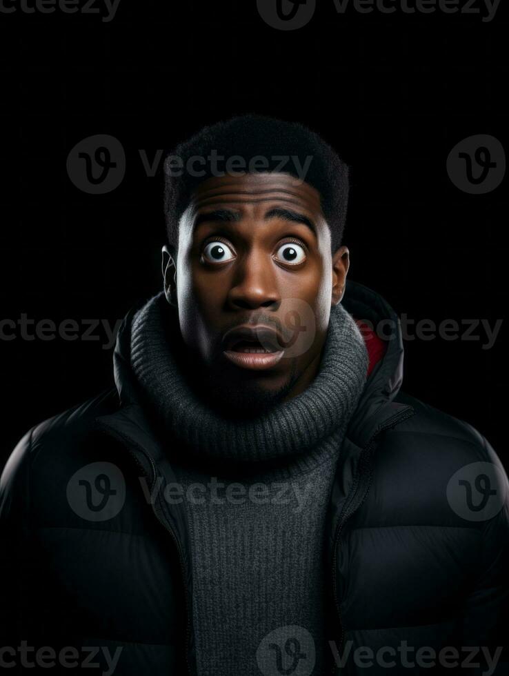 Young man with African features who appears to be shocked AI Generative photo