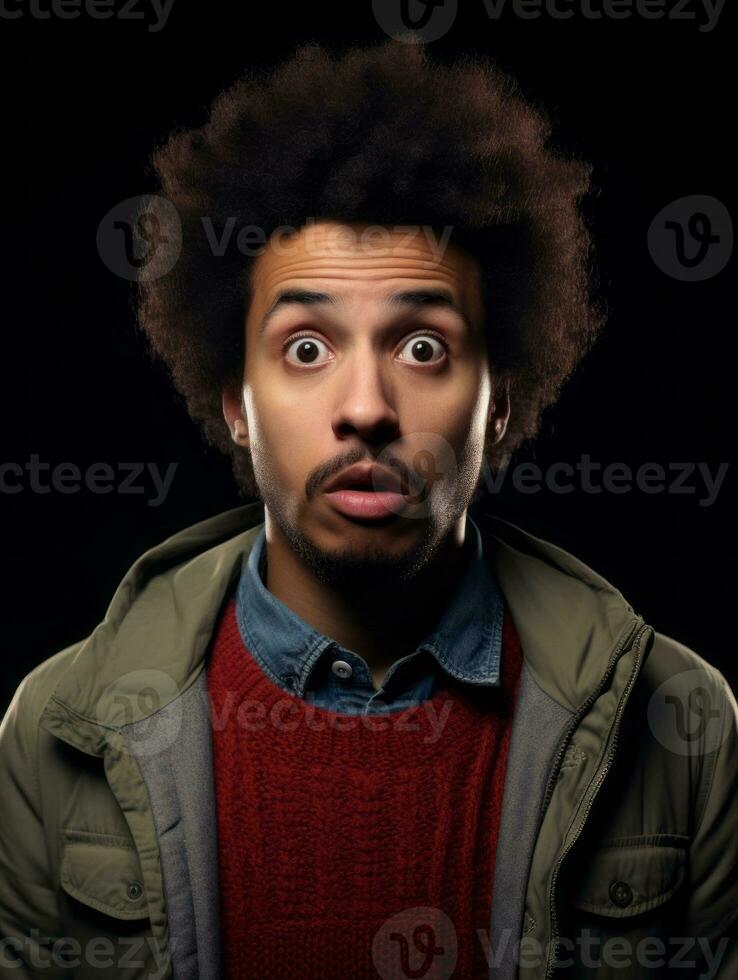 Young man with African features who appears to be shocked AI Generative photo