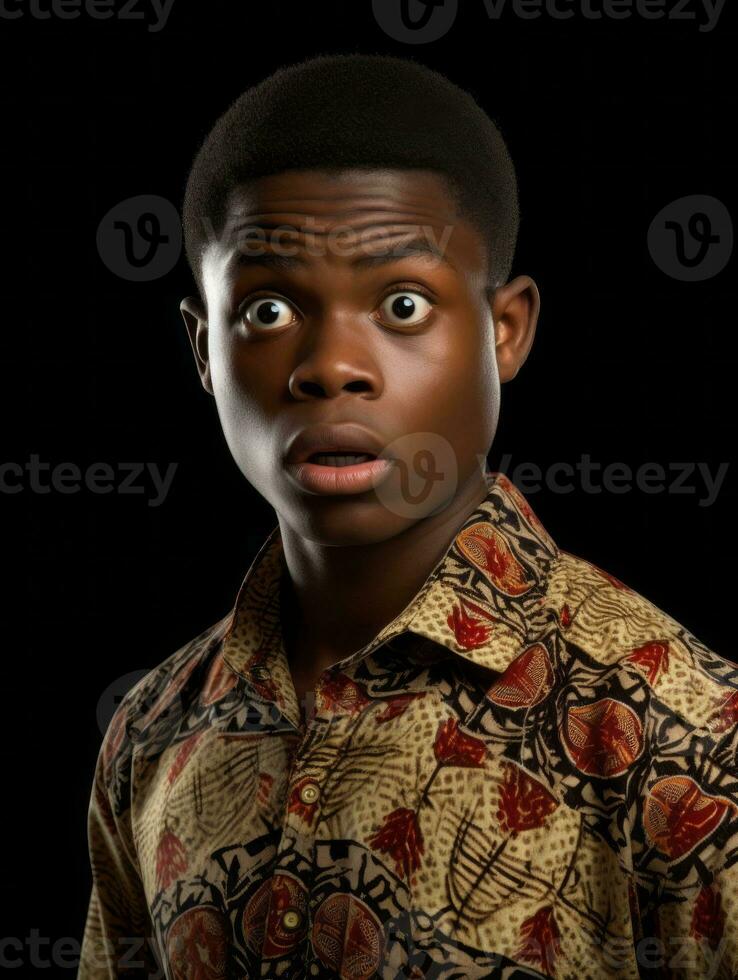 Young man with African features who appears to be shocked AI Generative photo