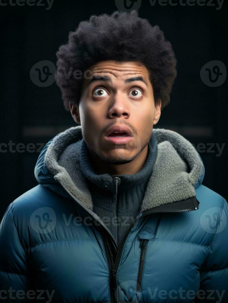 Young man with African features who appears to be shocked AI Generative photo