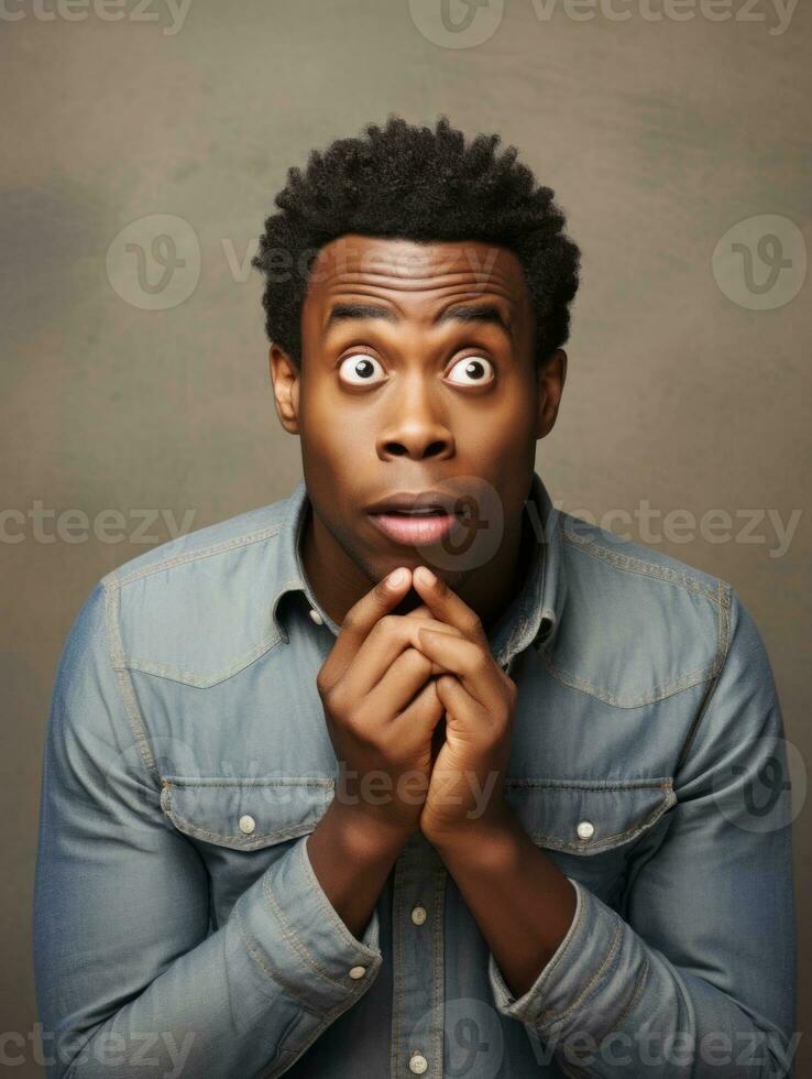 Young man with African features who appears to be shocked AI Generative photo