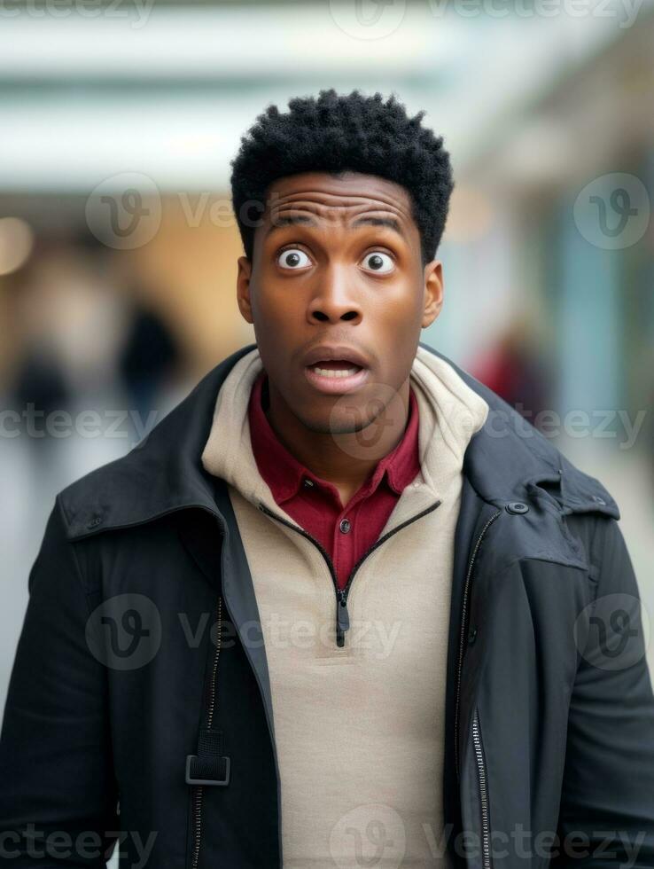 Young man with African features who appears to be shocked AI Generative photo