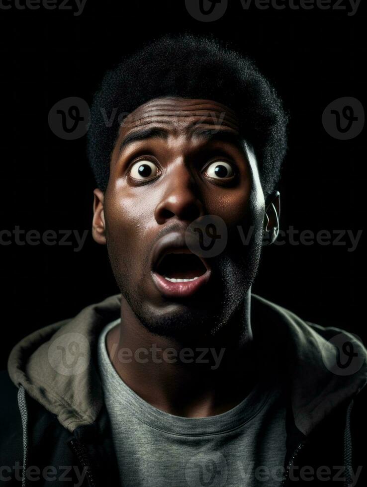 Young man with African features who appears to be shocked AI Generative photo