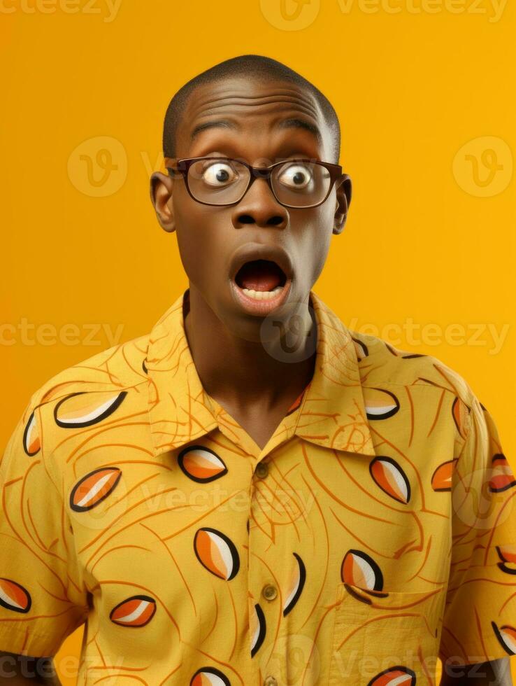 Young man with African features who appears to be shocked AI Generative photo