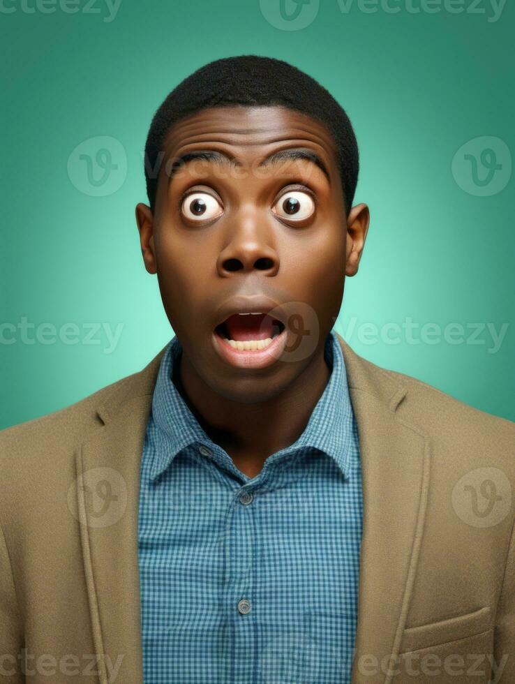 Young man with African features who appears to be shocked AI Generative photo