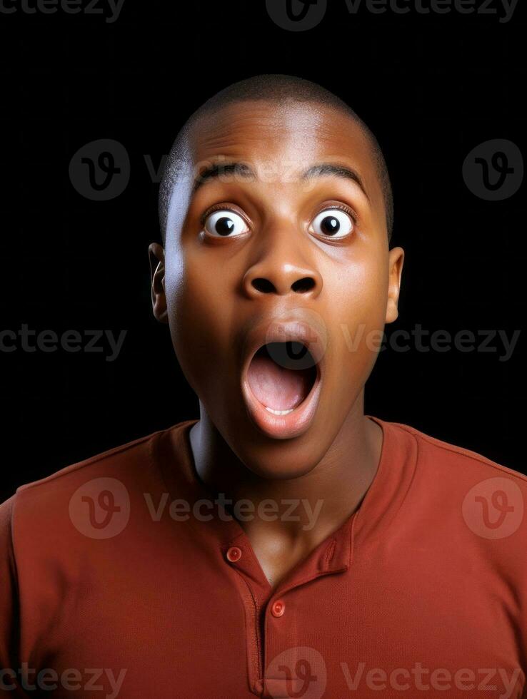 Young man with African features who appears to be shocked AI Generative photo