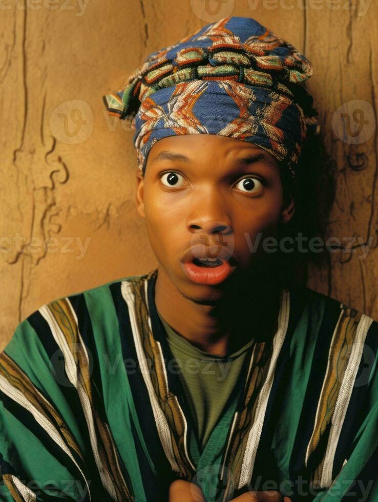 Young man with African features who appears to be shocked AI Generative photo