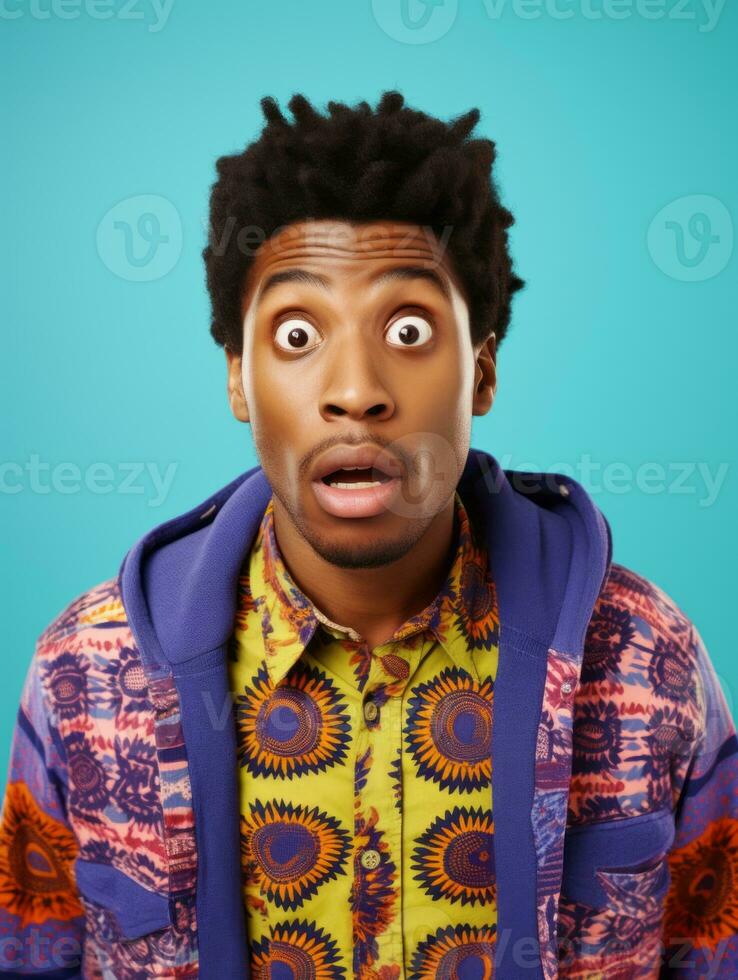 Young man with African features who appears to be shocked AI Generative photo