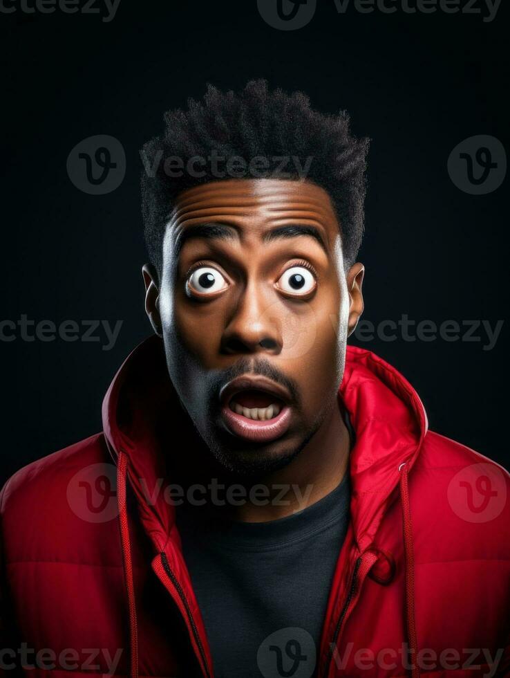 Young man with African features who appears to be shocked AI Generative photo
