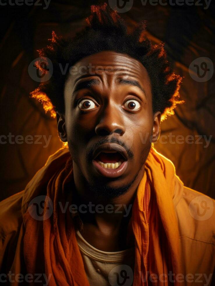 Young man with African features who appears to be shocked AI Generative photo