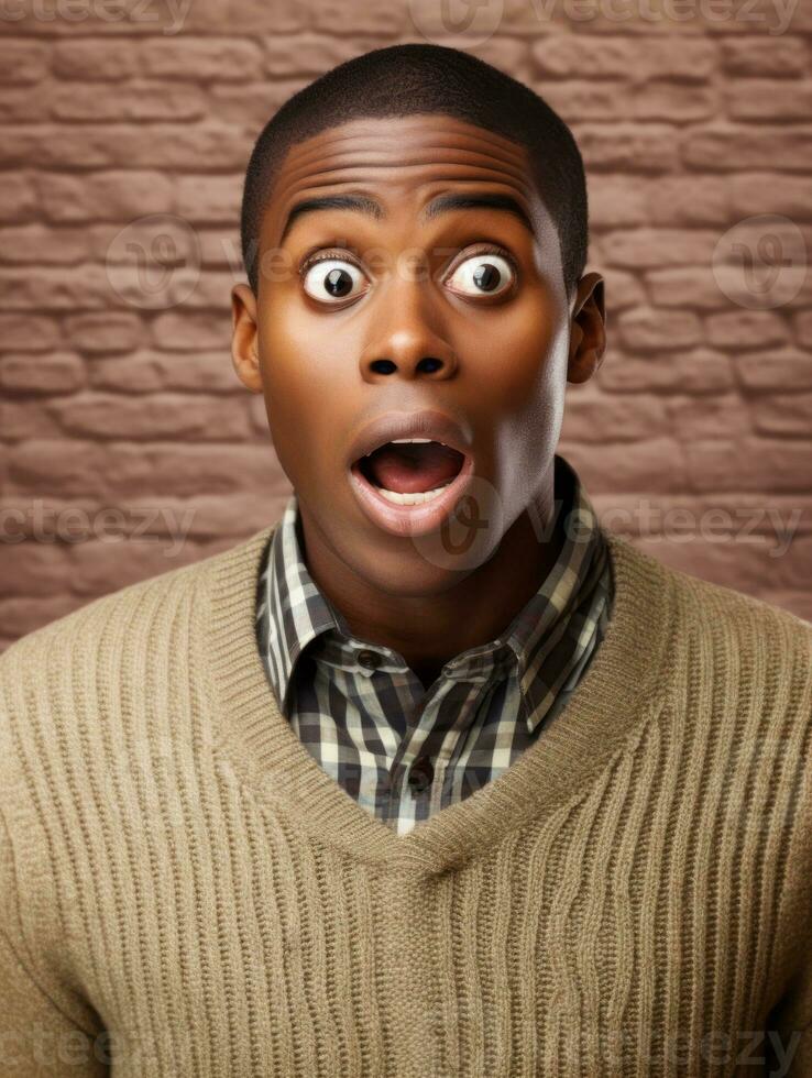 Young man with African features who appears to be shocked AI Generative photo