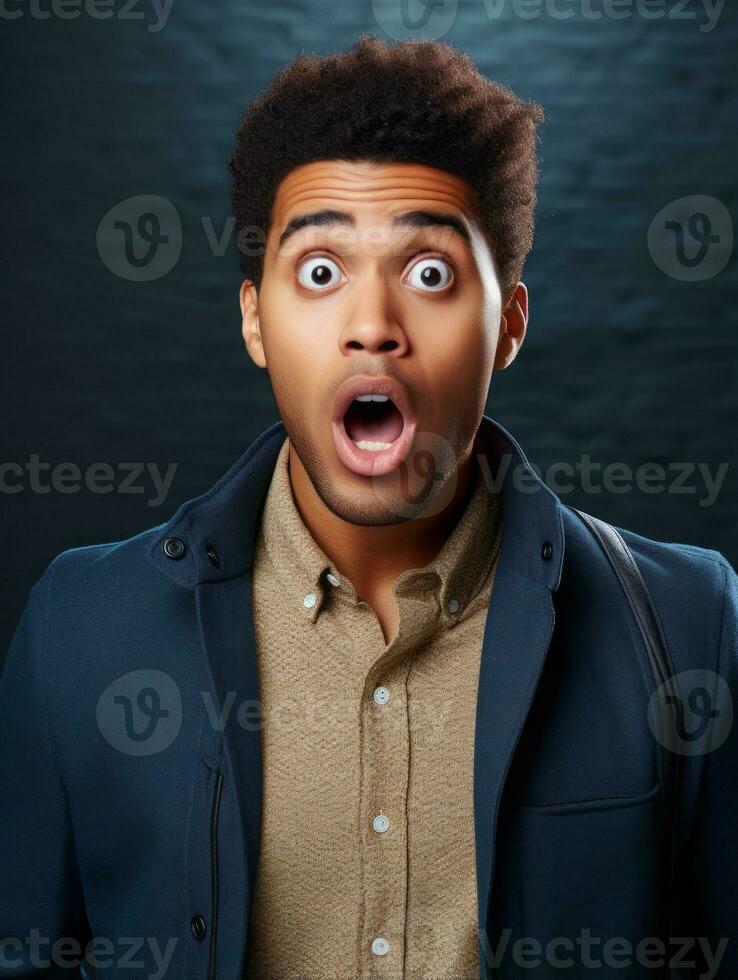 Young man with African features who appears to be shocked AI Generative photo