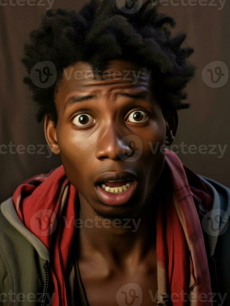 Young man with African features who appears to be shocked AI Generative photo