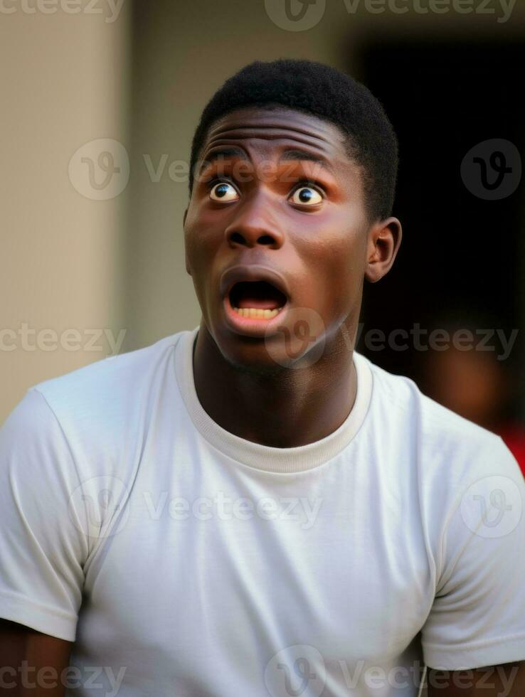 Young man with African features who appears to be shocked AI Generative photo