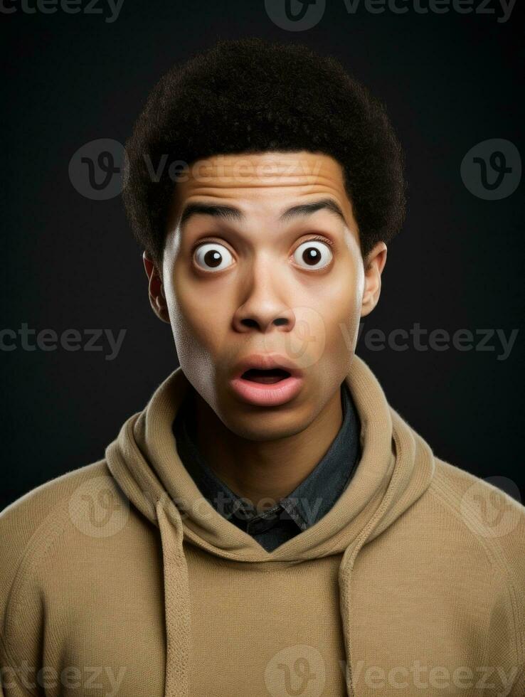 Young man with African features who appears to be shocked AI Generative photo
