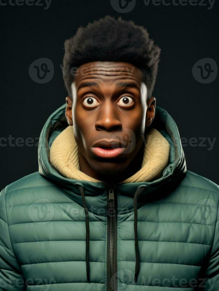 Young man with African features who appears to be shocked AI Generative photo