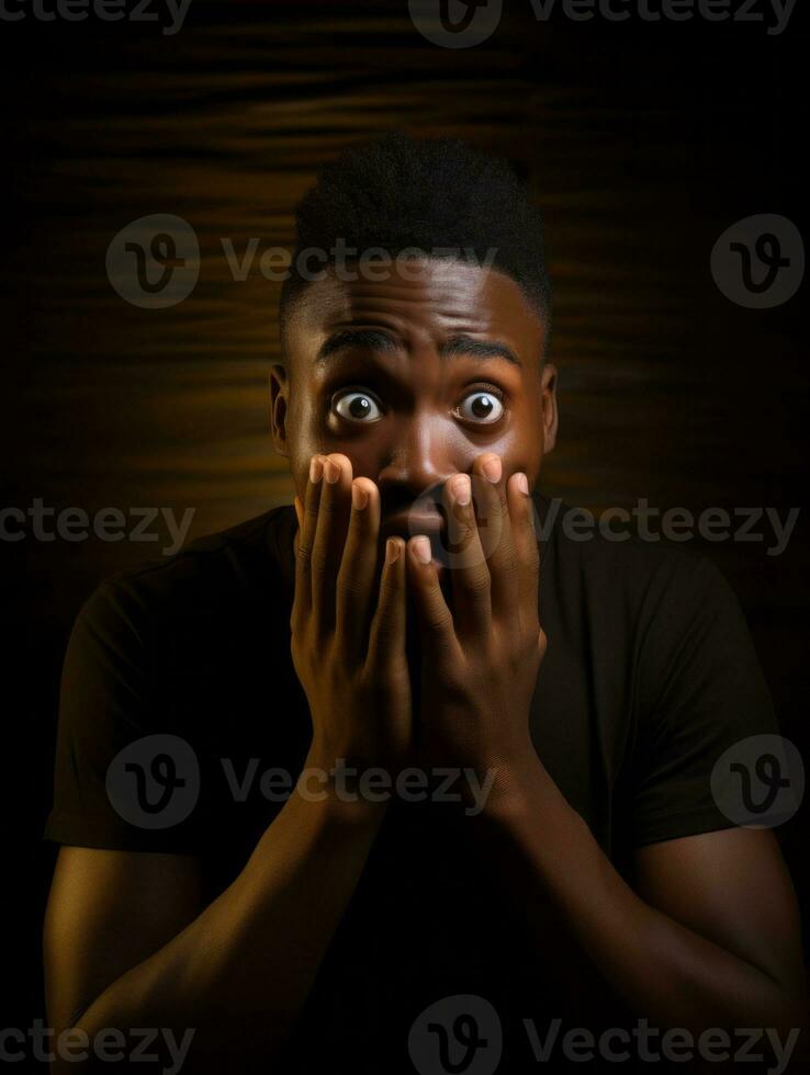 Young man with African features who appears to be shocked AI Generative photo