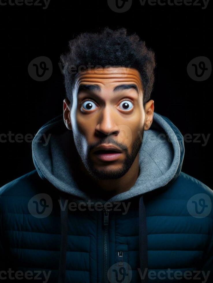 Young man with African features who appears to be shocked AI Generative photo