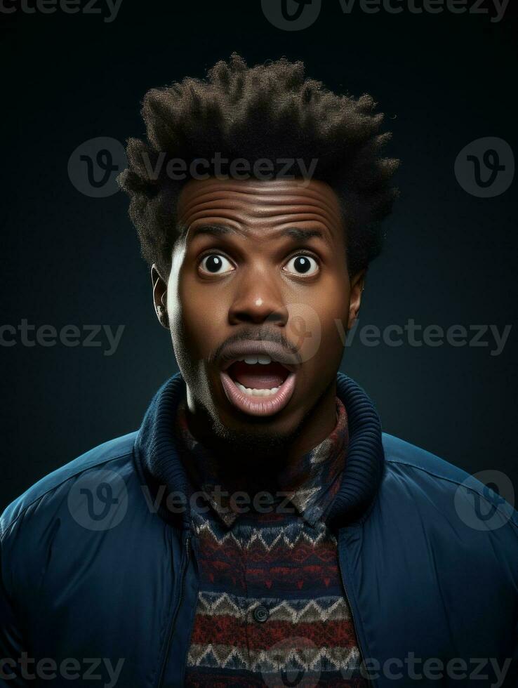 Young man with African features who appears to be shocked AI Generative photo