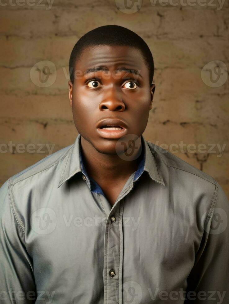 Young man with African features who appears to be shocked AI Generative photo