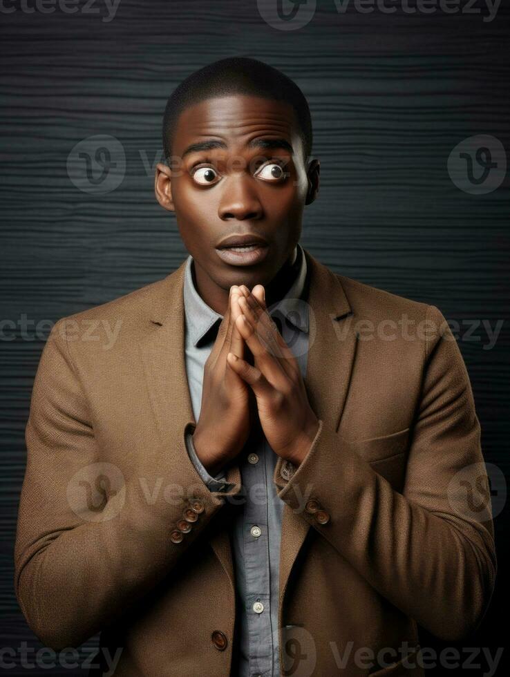 Young man with African features who appears to be shocked AI Generative photo