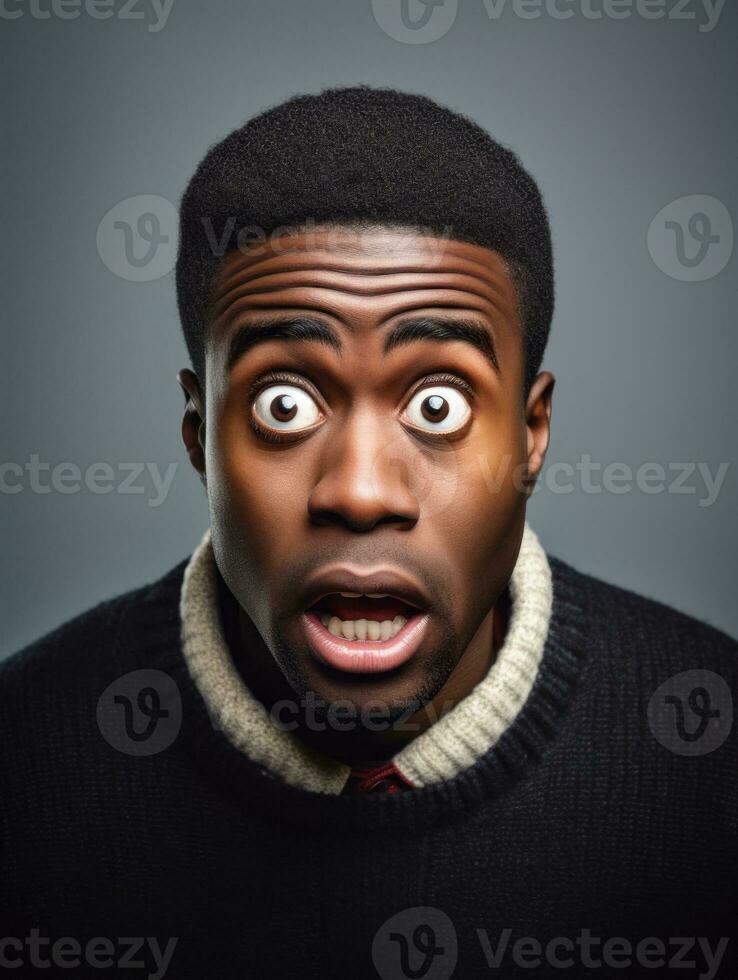 Young man with African features who appears to be shocked AI Generative photo