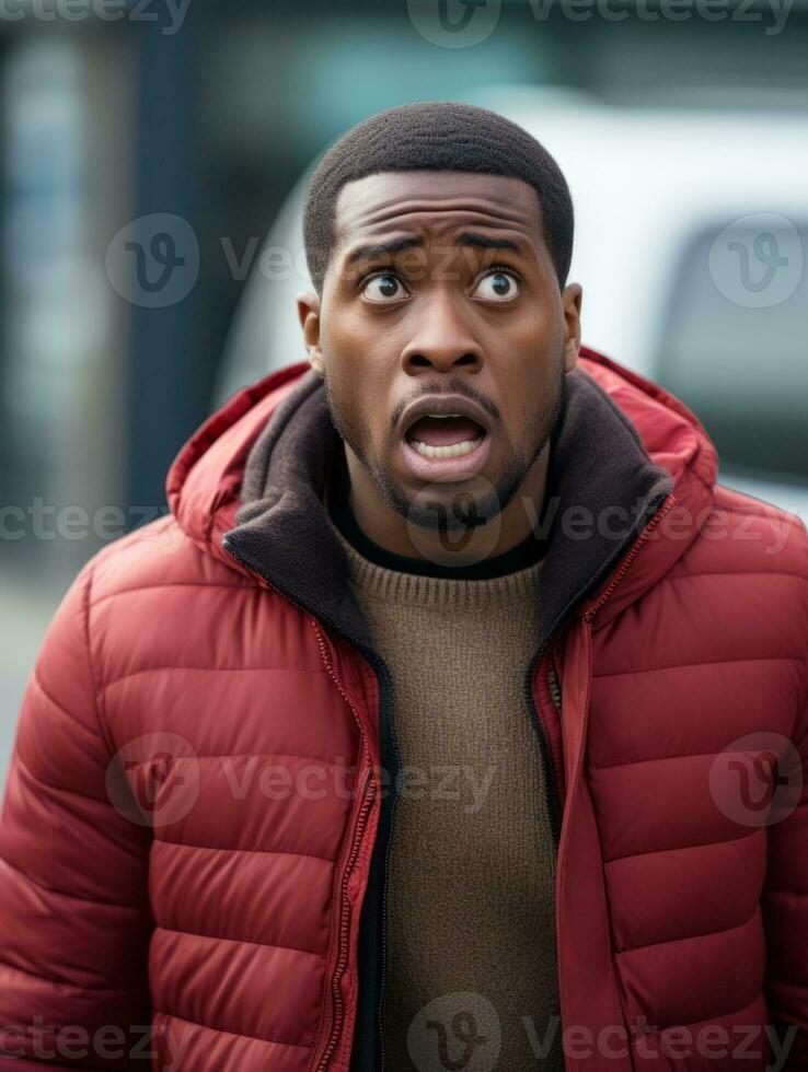 Young man with African features who appears to be shocked AI Generative photo