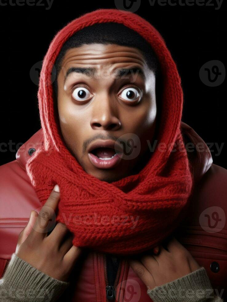 Young man with African features who appears to be shocked AI Generative photo